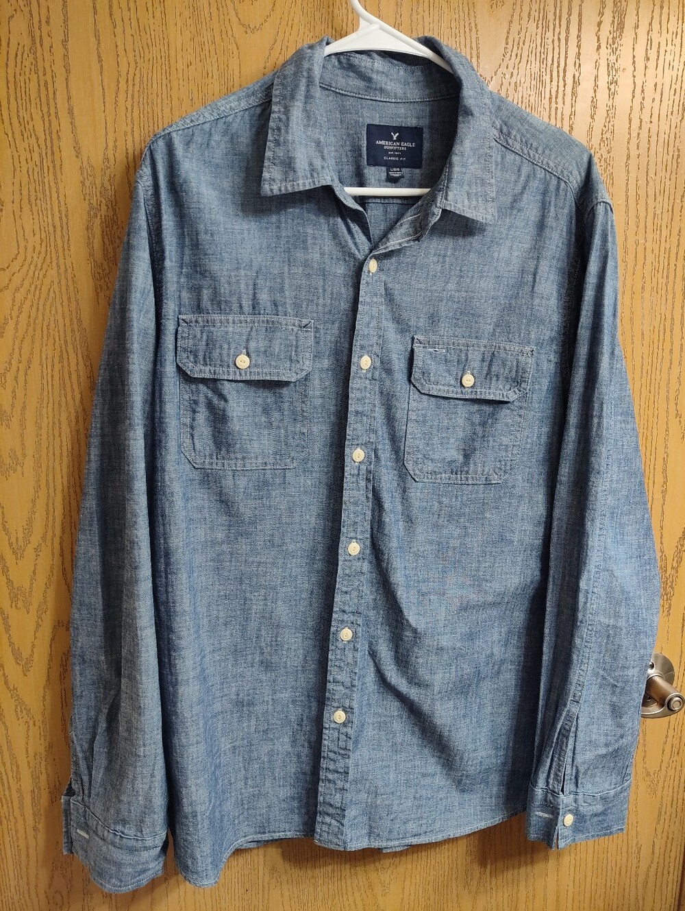 American Eagle Outfitters Light Blue Chambray Button-Down Shirt